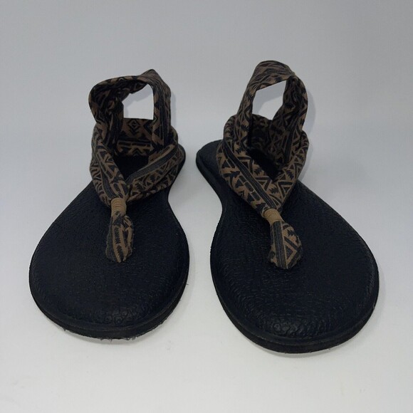 Sanuk Slingback Western Boho Flat Sandals Size 10 Yoga Mat Brown Black Stretch - Picture 4 of 10